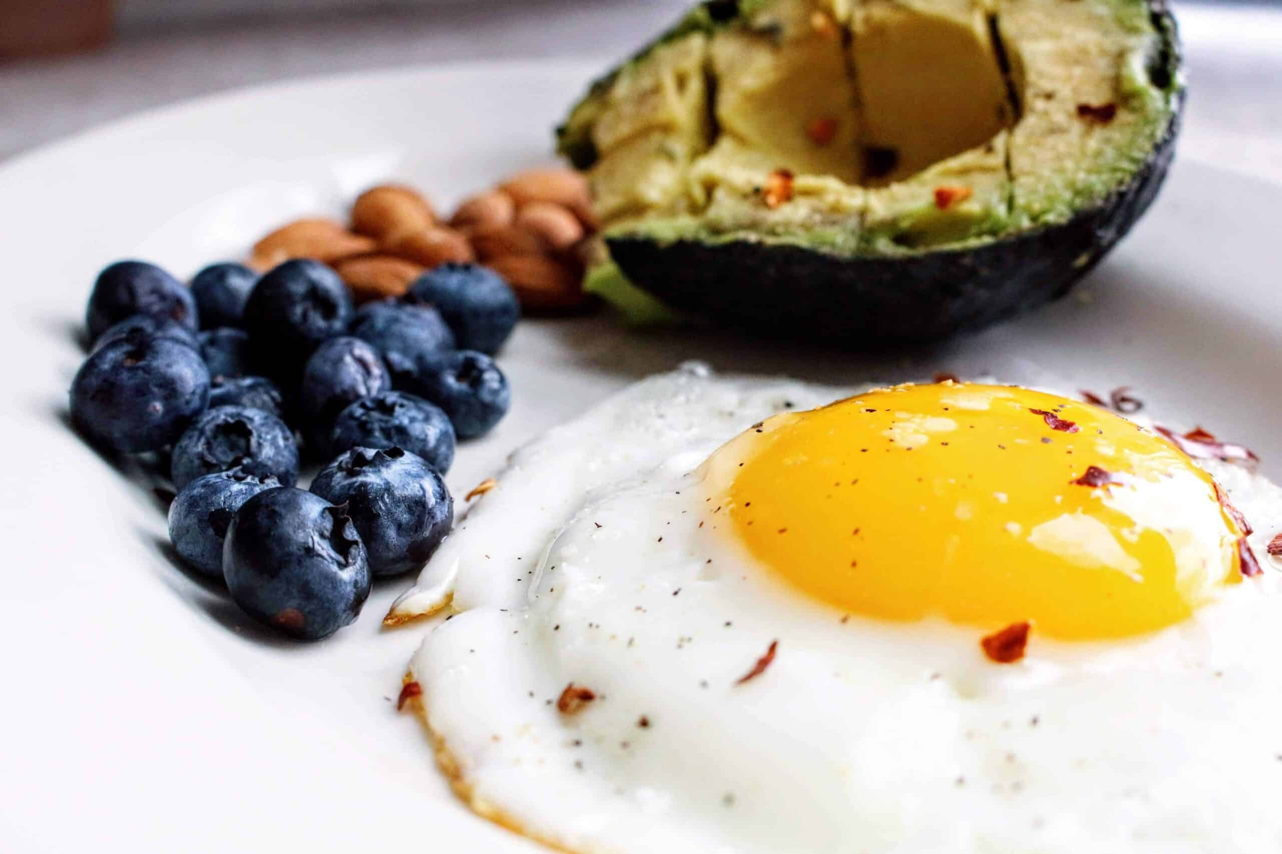 Fried eggs beans and avocado
