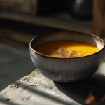 Pumpkin soup on a bowl