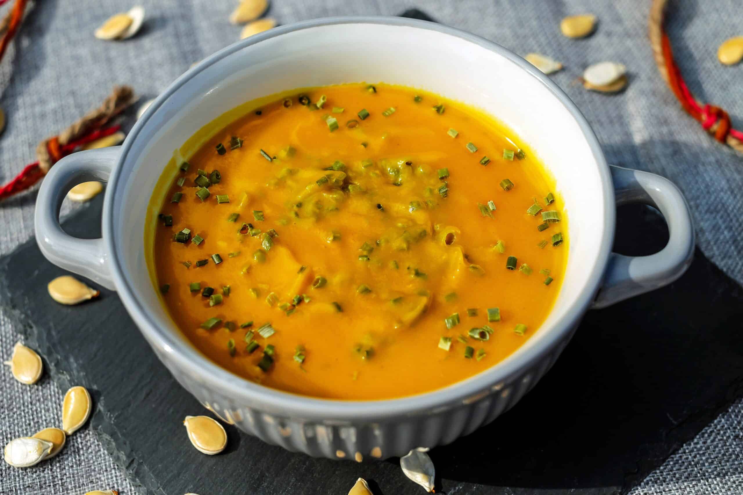 Vegetable soup in a white bowl
