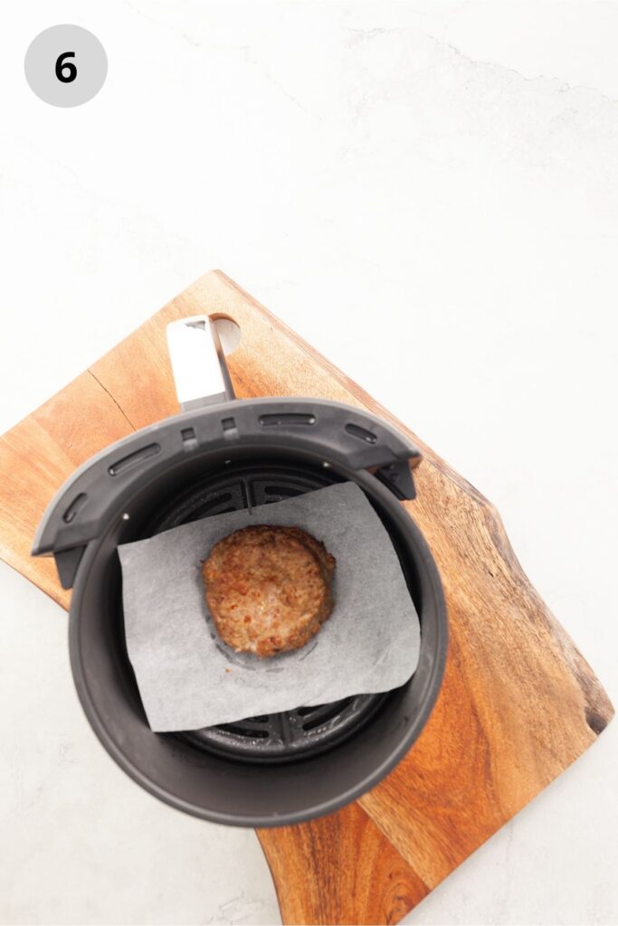 Cooked turkey burger in an air fryer