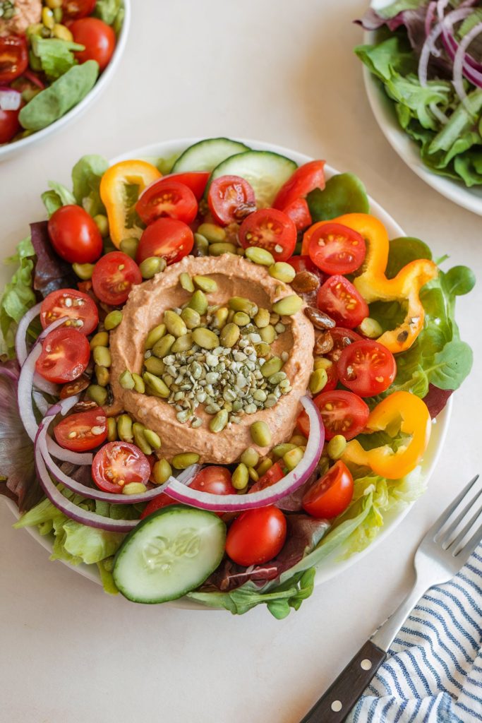 High Protein Fresh Vegan Salad with Hummus