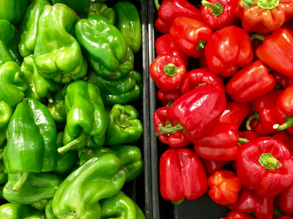 An image of a green and red bell pepper