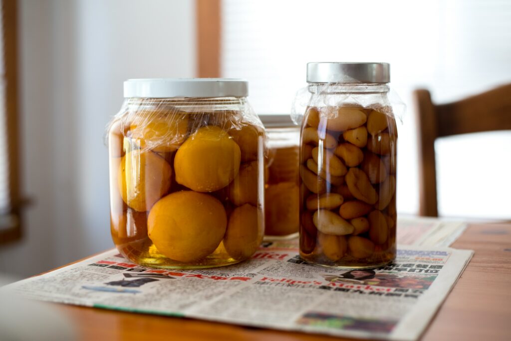 Brining lemon and pickles in a jar