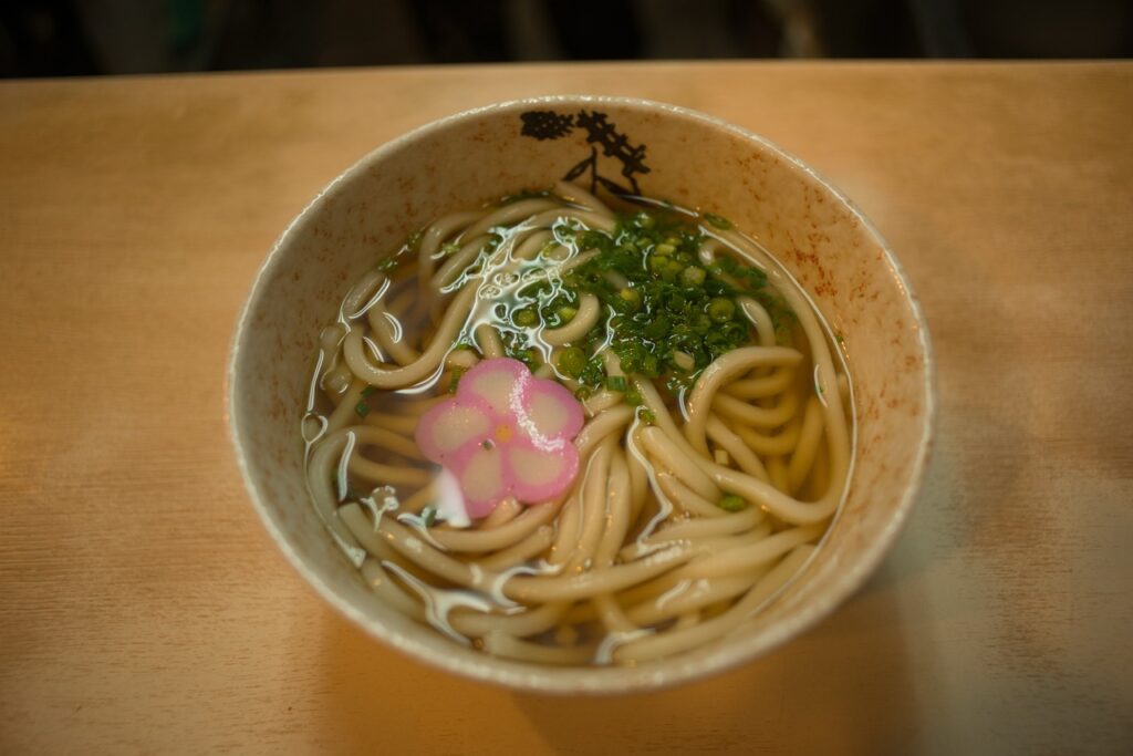 Udon noodles on a Japanese soup