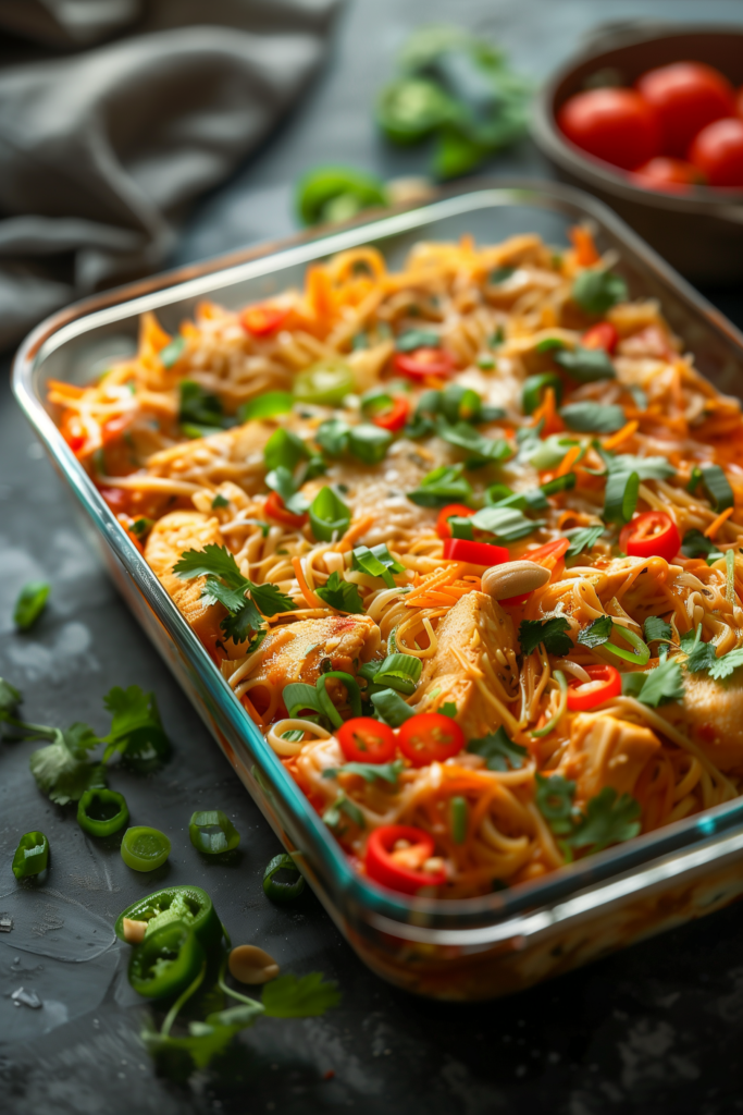 Spicy Thai Peanut Chicken & Noodle Casserole