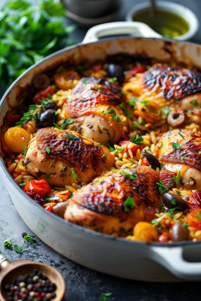 Mediterranean Chicken & Orzo Bake