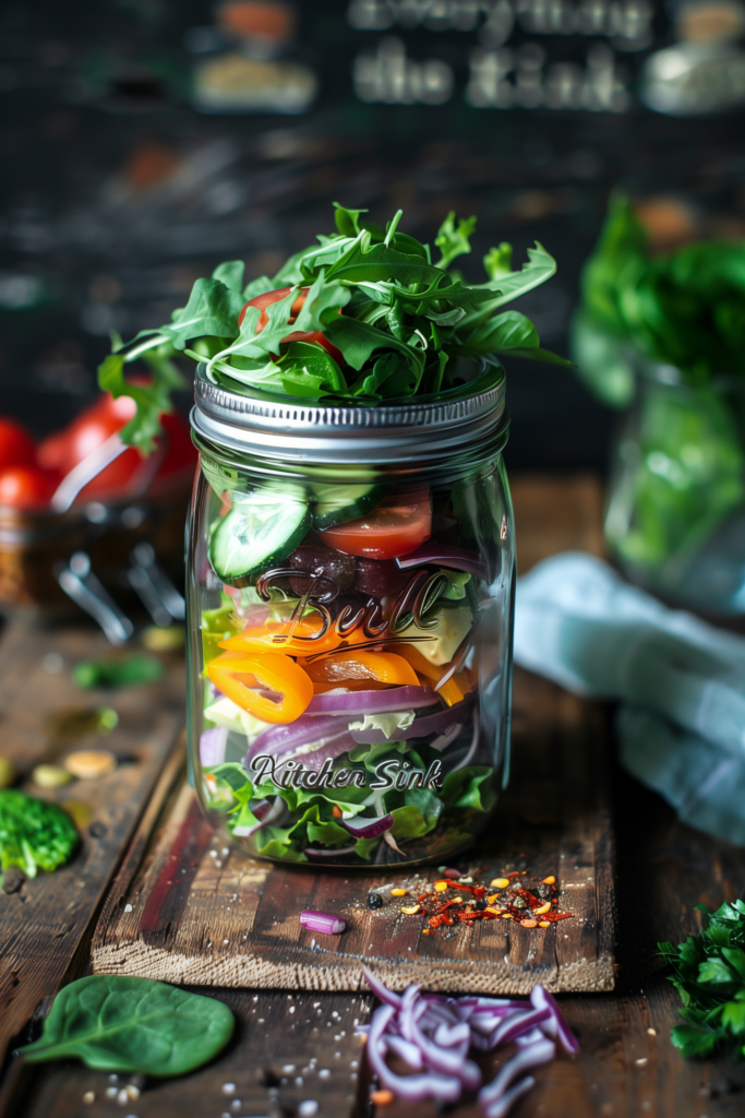The "Everything But the Kitchen Sink" Mason Jar Salad 
