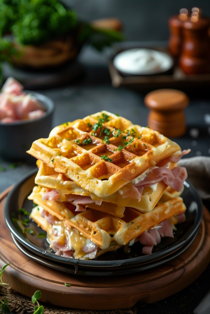 Low-Carb Ham Cheese Stuffed Waffles