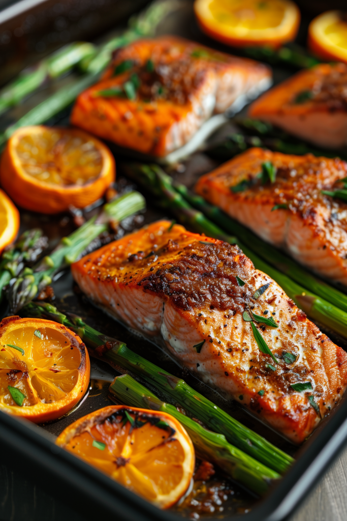 One Pan Baked Salmon Asparagus & Sweet Potato