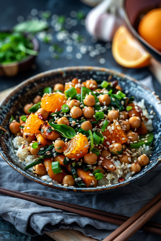 Healthy Sesame Orange Ginger Chickpea Stir Fry