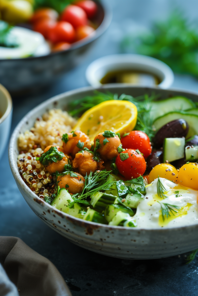 Mediterranean Quinoa Bowl with Lemon-Dill Dressing