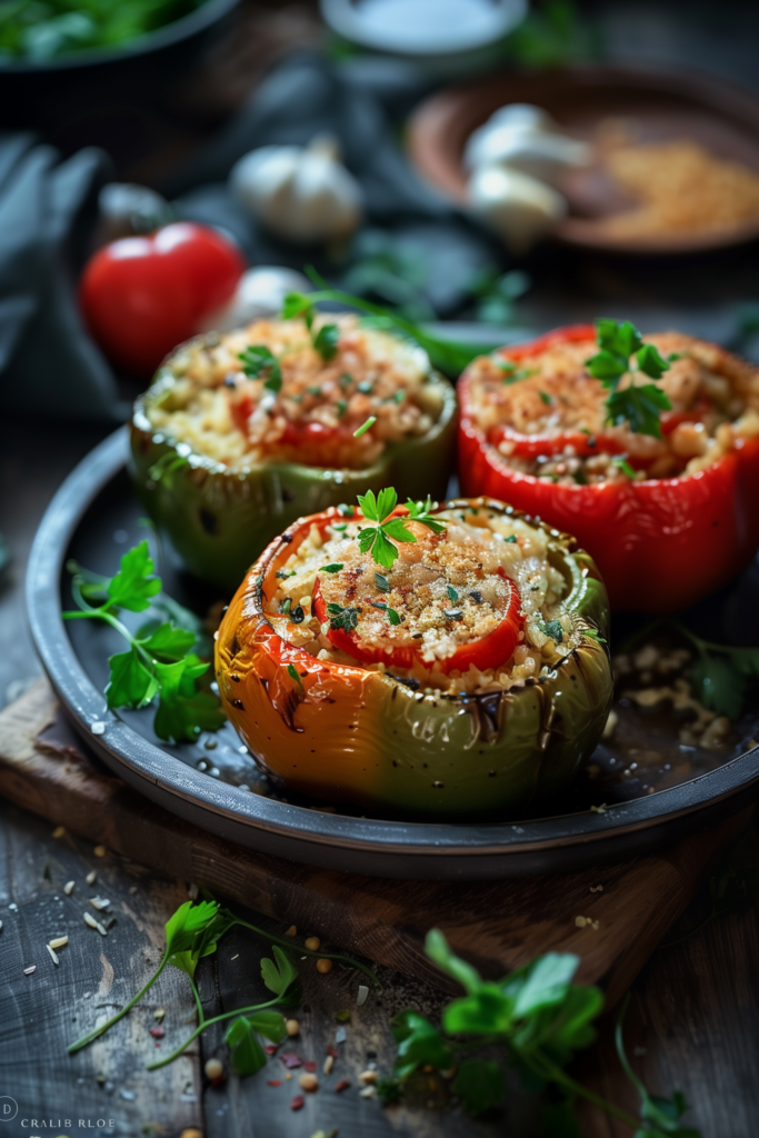 Vegetarian Stuffed Bell Peppers with Cauliflower Rice