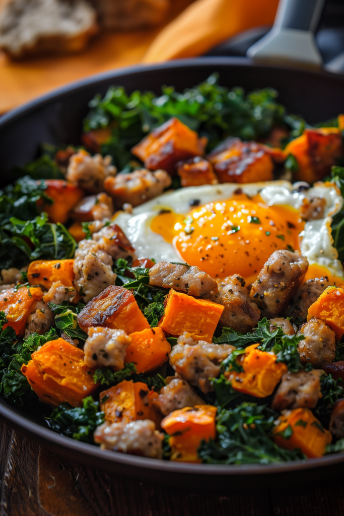 Sweet Potato Breakfast Hash with Sausage and Kale