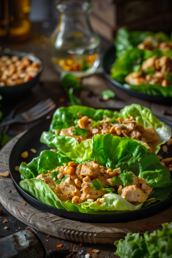 Chicken Lettuce Wraps with Spicy Almond Butter Sauce
