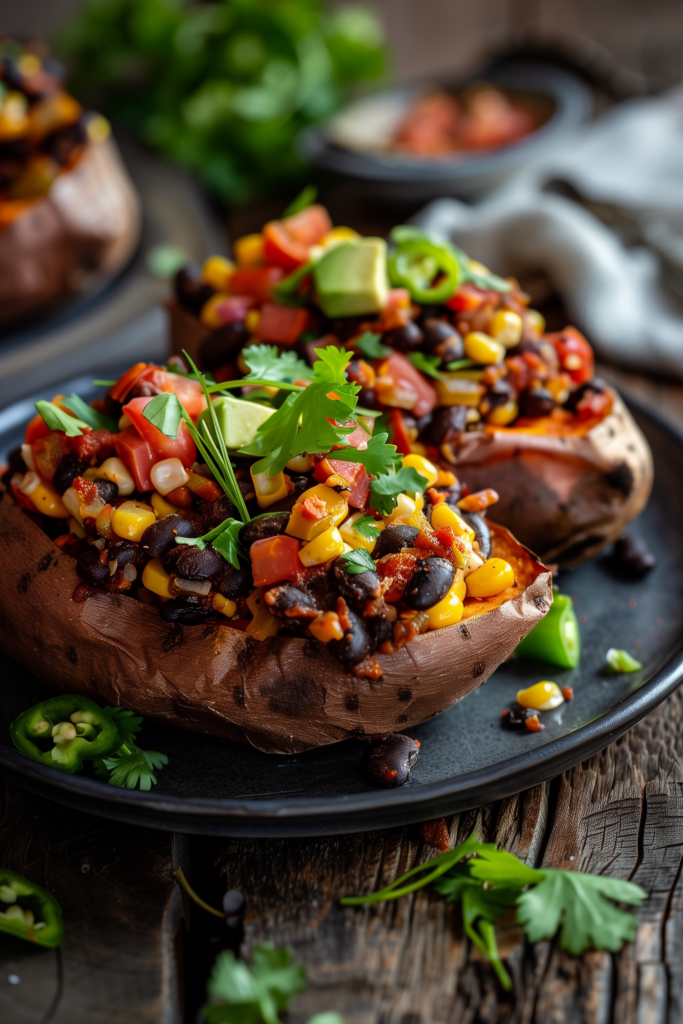 Spicy Black Bean & Corn Stuffed Sweet Potatoes