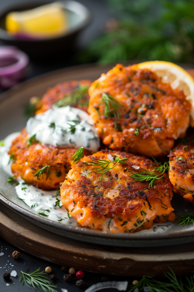 Salmon Cakes with Lemon-Dill Sauce
