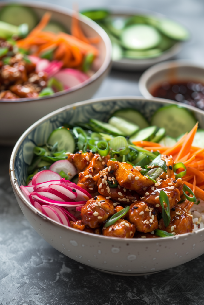 Korean Gochujang Chicken Bowls with Quick-Pickled Veggies