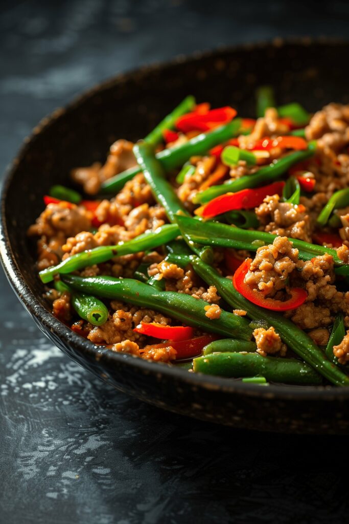 Spicy Ground Turkey and Green Bean Stir Fry