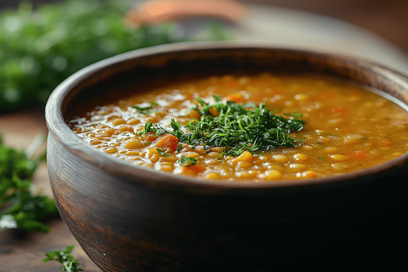 Lentil soup on a bowl