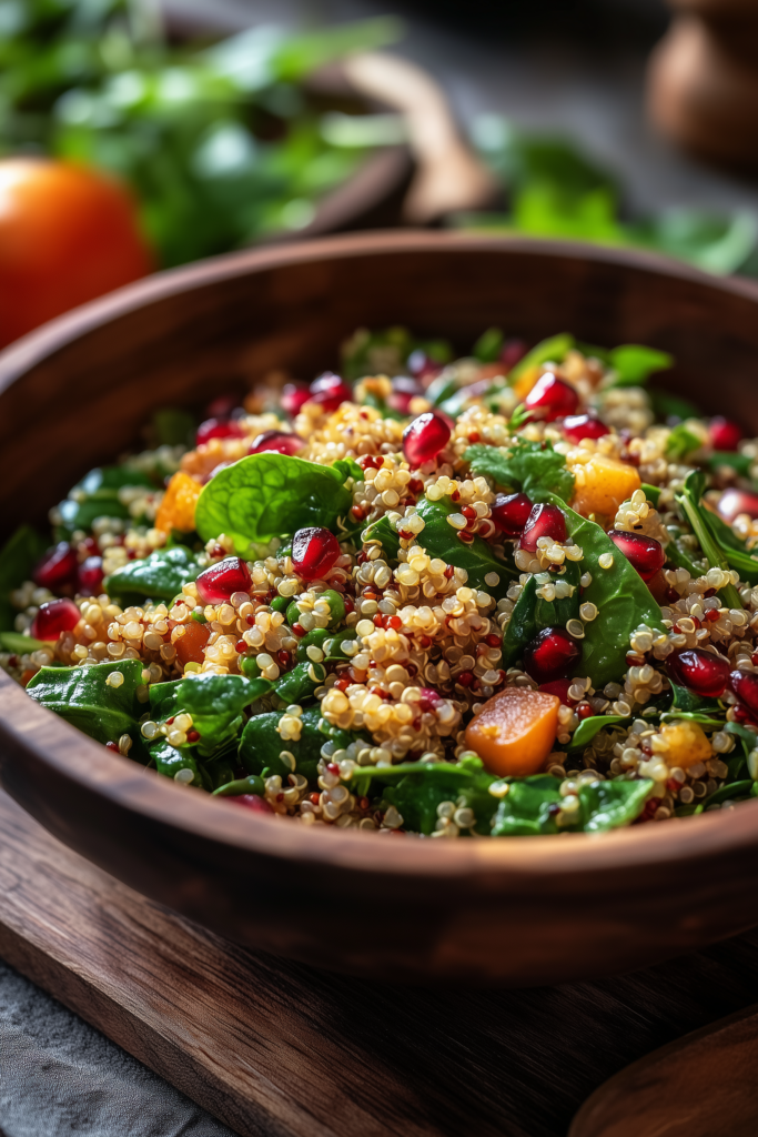 Tikka Masala Quinoa Salad with Spinach and Pomegranate