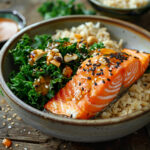 Salmon and Kale Bowl with Miso-Ginger Dressing