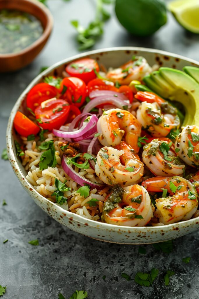 Shrimp and Avocado Bowl with Cilantro-Lime Dressing