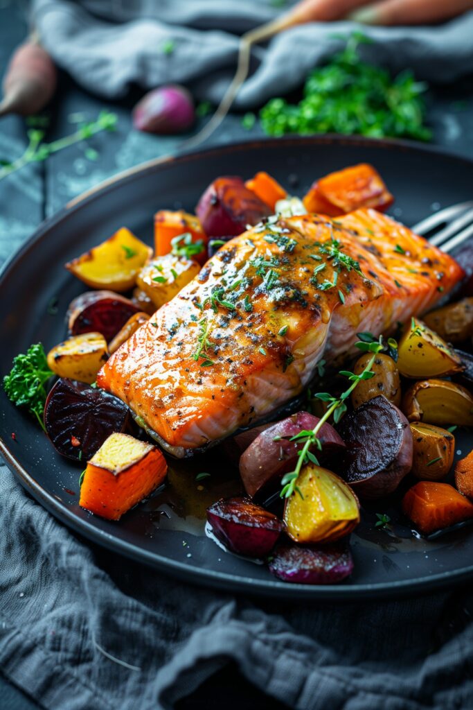 Maple-Glazed Salmon with Roasted Root Vegetables