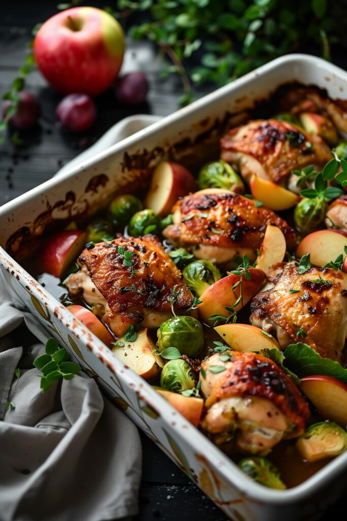 One-Pan Baked Chicken with Apples and Brussels Sprouts