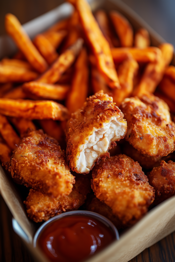 Baked Chicken Nuggets with Sweet Potato Fries