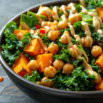 Crunchy Kale & Sweet Potato Salad with Creamy Peanut Dressing