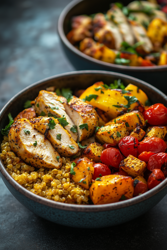 Quinoa Power Bowls with Turmeric Chicken and Roasted Vegetables