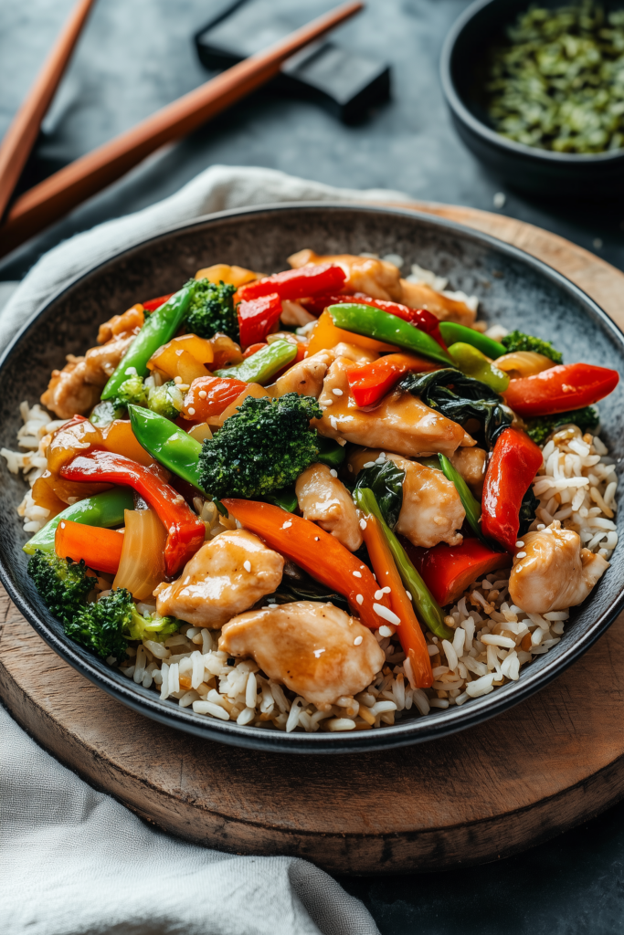 Chicken and Vegetable Stir-Fry with Brown Rice