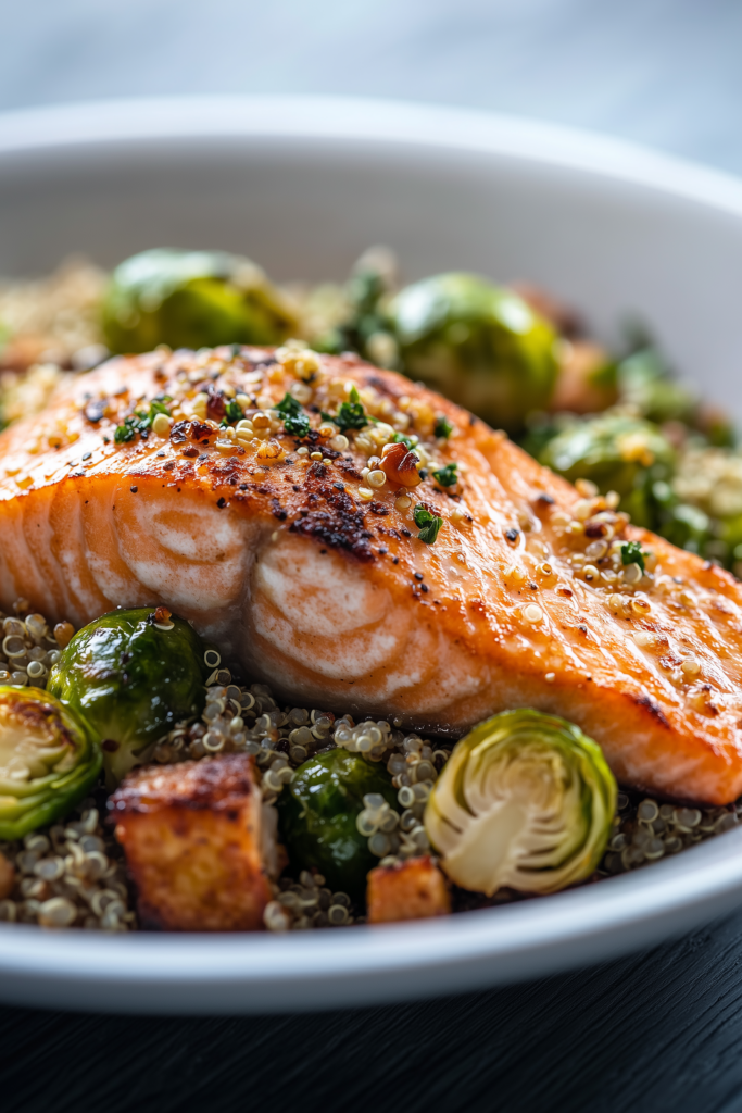 Salmon with Roasted Brussels Sprouts and Quinoa