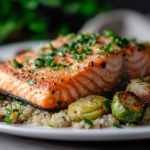 Salmon with Roasted Brussels Sprouts and Quinoa