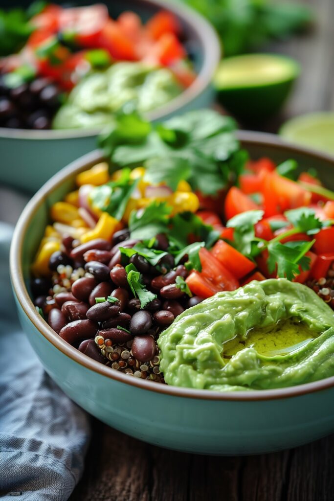 Quinoa Black Bean Bowls with Creamy Avocado Dressing