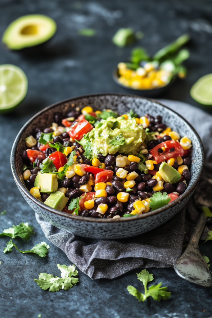 Spicy Black Bean and Corn Salad with Avocado-Lime Dressing