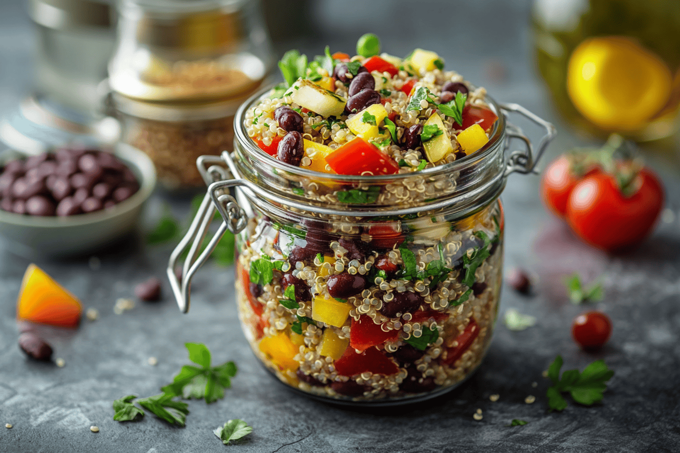 Greek Vegan Black Bean and Quinoa Salad Jar