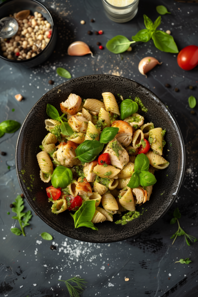 Whole Wheat Pasta Salad with Pesto and Chicken