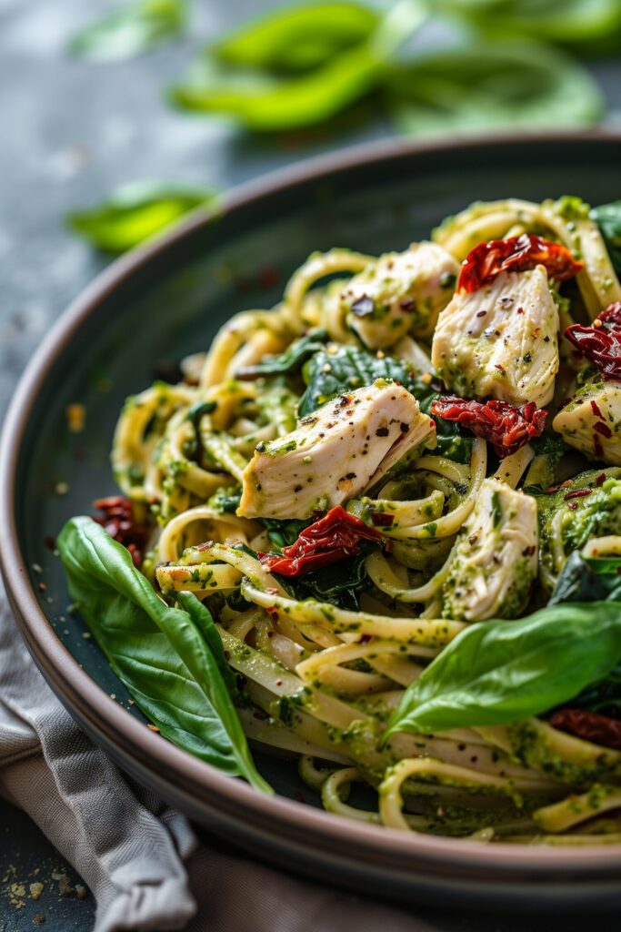Chicken Pesto Pasta with Spinach and Sundried Tomatoes