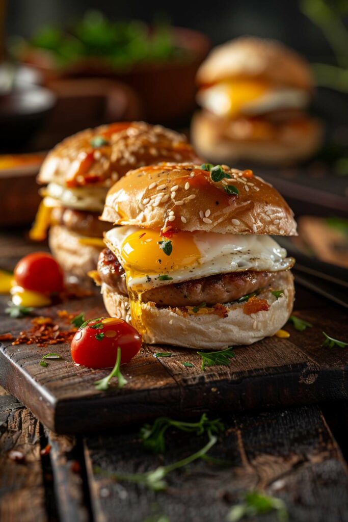 Breakfast Sliders with Turkey Sausage and Egg