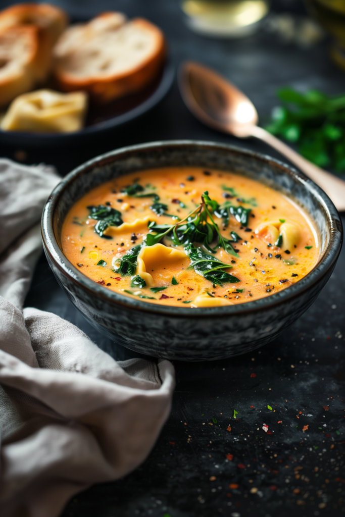 Creamy Tomato and Spinach Tortellini Soup
