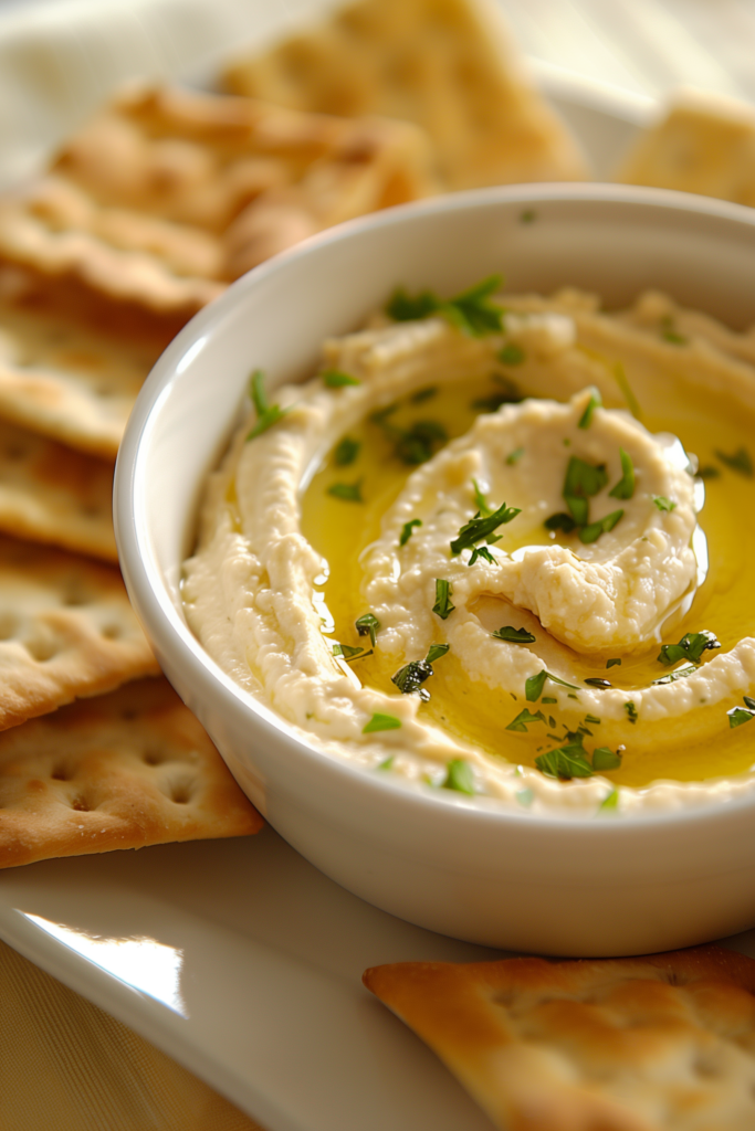 Hummus with Whole Grain Flatbread Crackers