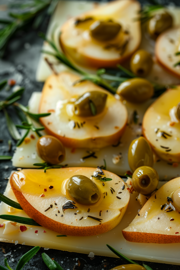 Pear Slices With Cheese and Olives