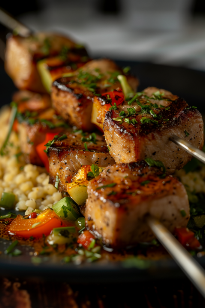 Pork and Scallion Kebabs with Herbed Couscous