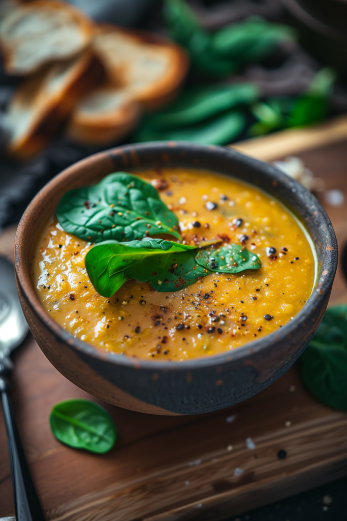 Spicy Lentil Soup with Spinach