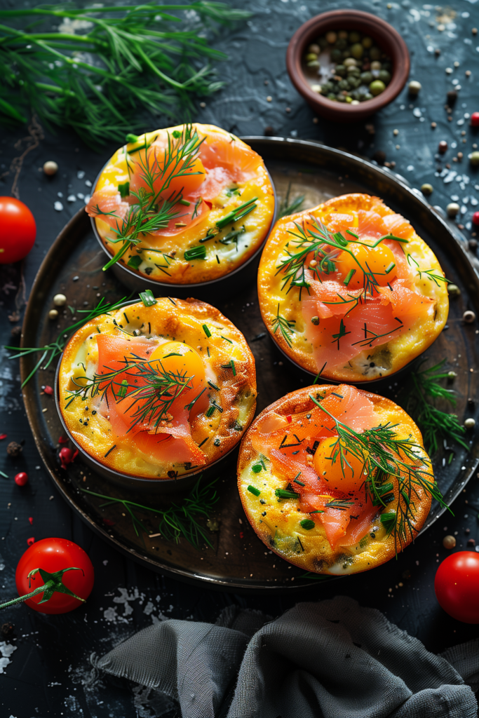 Breakfast Egg Muffins with Smoked Salmon and Dill