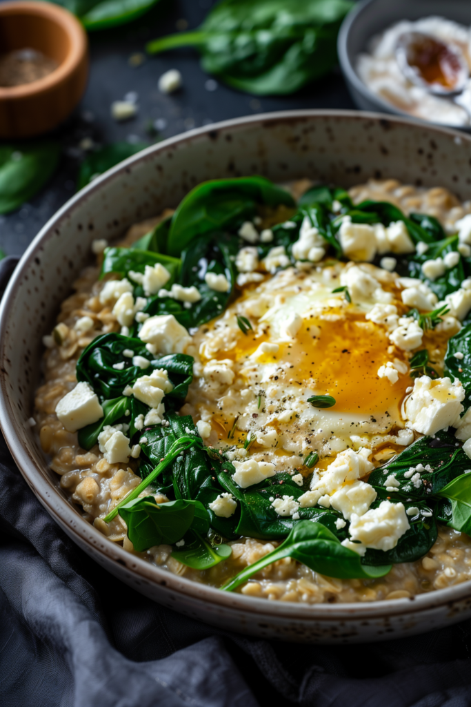 Savory Oatmeal with Spinach and Feta