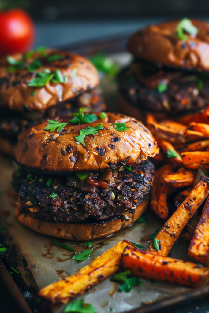 Black Bean Burgers with Sweet Potato Fries
