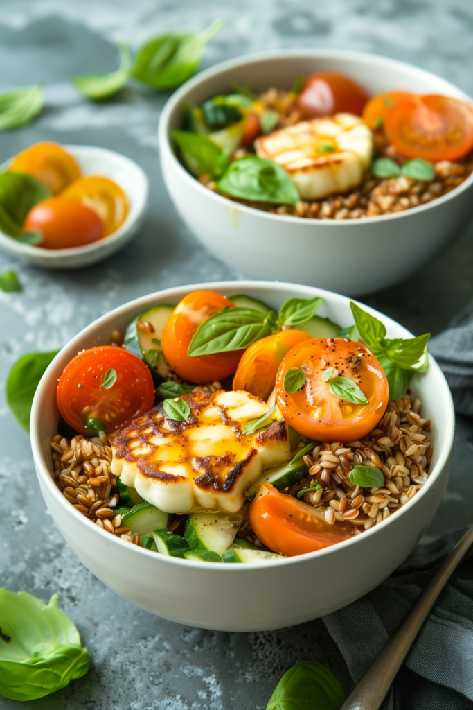 Tomato and Halloumi Salad Bowls with Farro