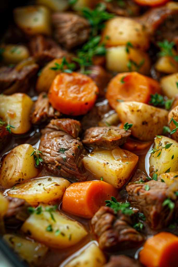 Beef stew cooked in an oven